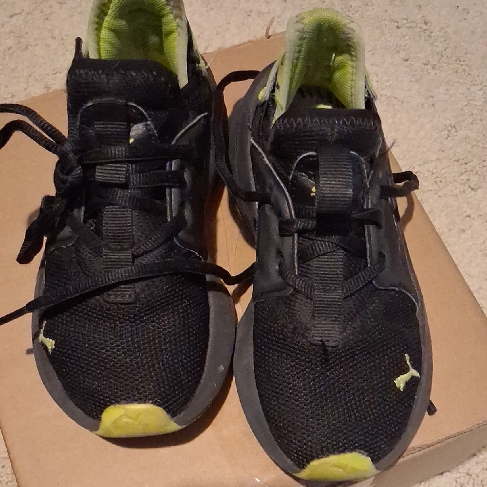 Puma Kids Black Sneakers with Neon Yellow Accents